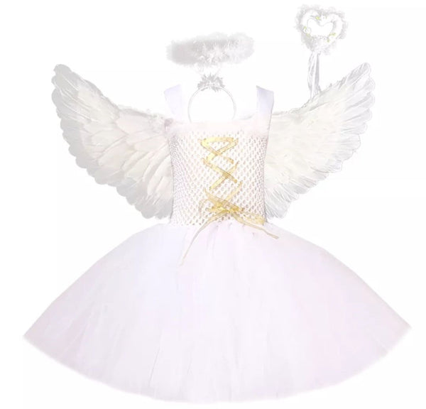 White Angel Heaven Christmas Fancy Dress Up Costume for Girls Cosplay Halloween Party Tutu Dress Princess Fairy Kids Outfit