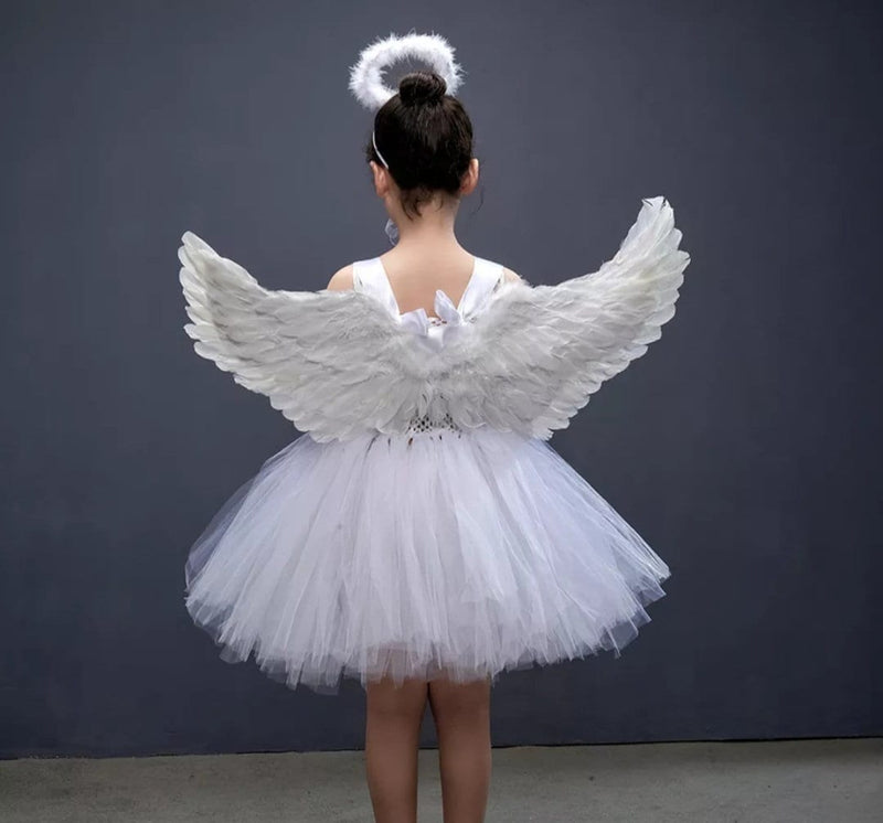 White Angel Heaven Christmas Fancy Dress Up Costume for Girls Cosplay Halloween Party Tutu Dress Princess Fairy Kids Outfit