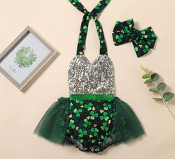 My First St Patrick's Day Baby Bodysuit For Girl Four Leaf Clover Tulle Jumpsuit Infant Sweet Onesie Newborn Party Costume Shamrock Outfit