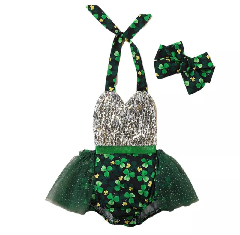 My First St Patrick's Day Baby Bodysuit For Girl Four Leaf Clover Tulle Jumpsuit Infant Sweet Onesie Newborn Party Costume Shamrock Outfit