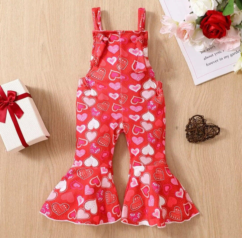 Valentine's Day Toddler Kid Baby Girl Jumpsuit Overall Heart Print Sleeveless Ruffle Romper Summer Clothes