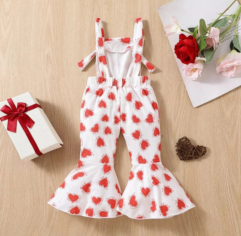 Valentine's Day Toddler Kid Baby Girl Jumpsuit Overall Heart Print Sleeveless Ruffle Romper Summer Clothes