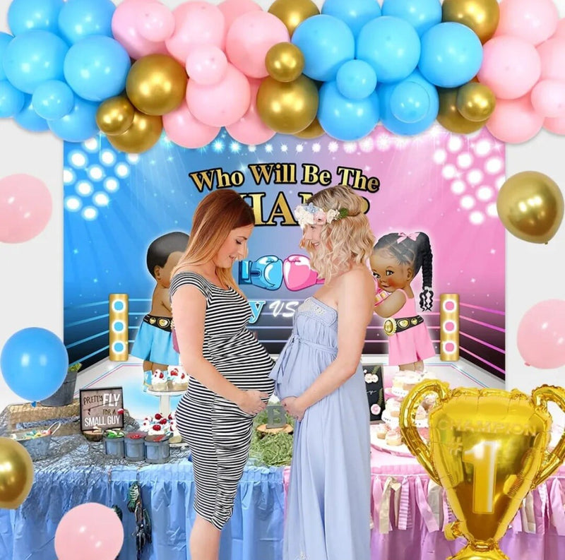 Boxing Theme Gender Reveal Party Decorations Pink Blue Balloons Garland Champion Foil Balloons Boxing Gender Reveal Backdrop