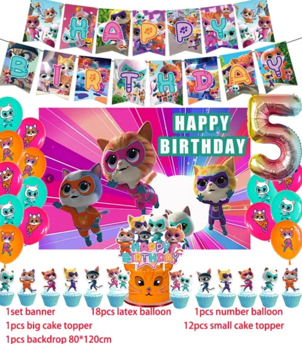 Super Kittens Party Supply Balloons Cake Topper Backdrop