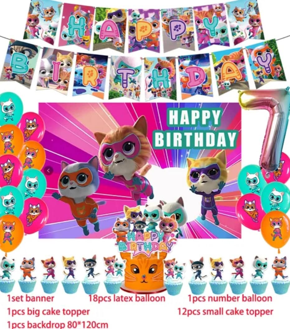 Super Kittens Party Supply Balloons Cake Topper Backdrop