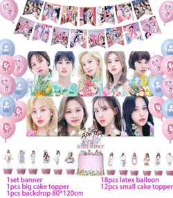 Kpop Twice Girl Birthday Party Decoration Kpop Balloon Banner Cake Topper Backdrop Party Supplies Korean Band Twice