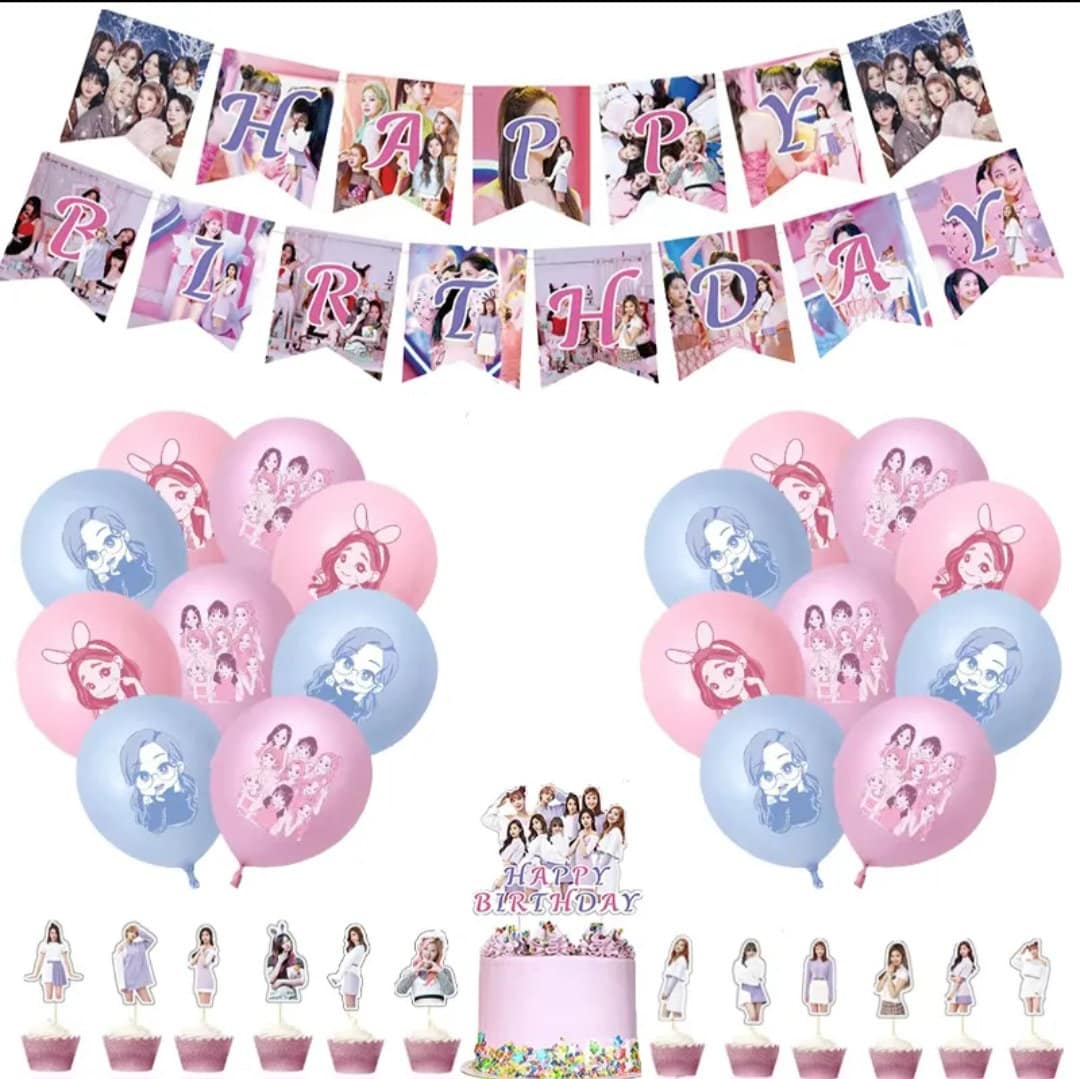 Kpop Twice Girl Birthday Party Decoration Kpop Balloon Banner Cake Topper Backdrop Party Supplies Korean Band Twice