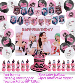 Korea Super Girl Star Black Pink Balloon Birthday Party Decoration Banner Cake Topper Birthday Photoshop Backdrop Baby Shower