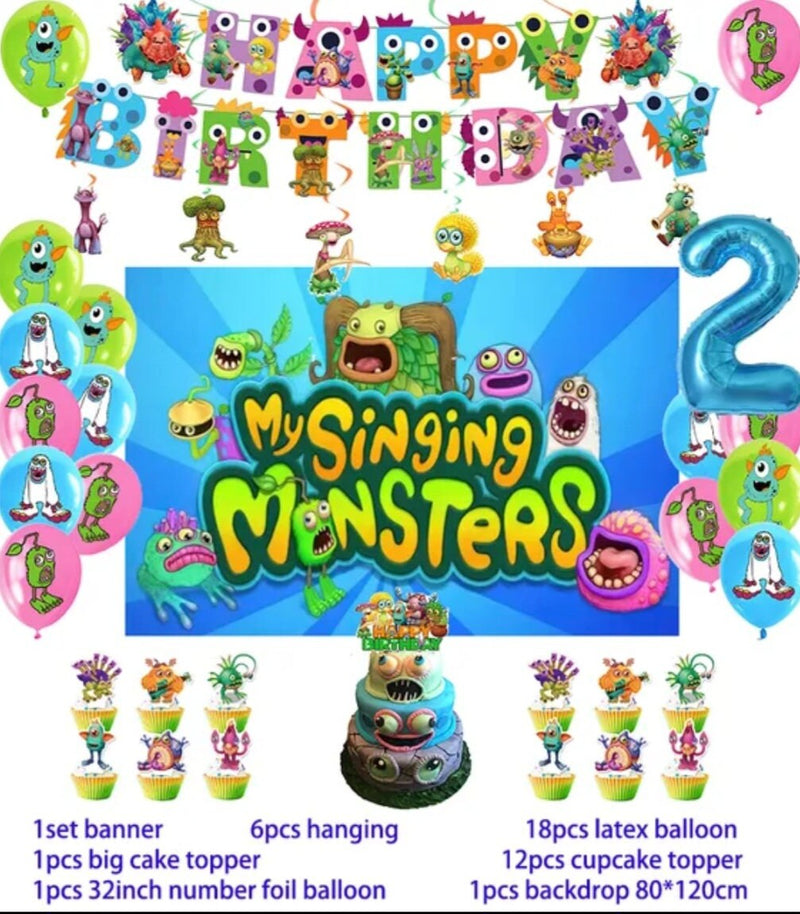 My Singing Monsters Birthday Party Decoration Singing Monsters Balloon Banner Cake Topper Party Supplies Baby Shower