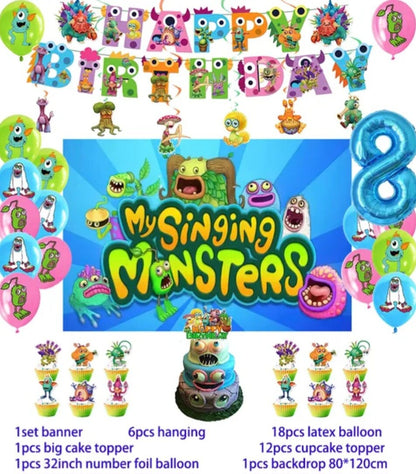 My Singing Monsters Birthday Party Decoration Singing Monsters Balloon Banner Cake Topper Party Supplies Baby Shower