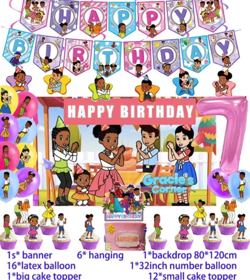 Gracies Corner Birthday Party Decoration Gracies Corner Backdrop Balloon Banner Cake Topper Party Supplies