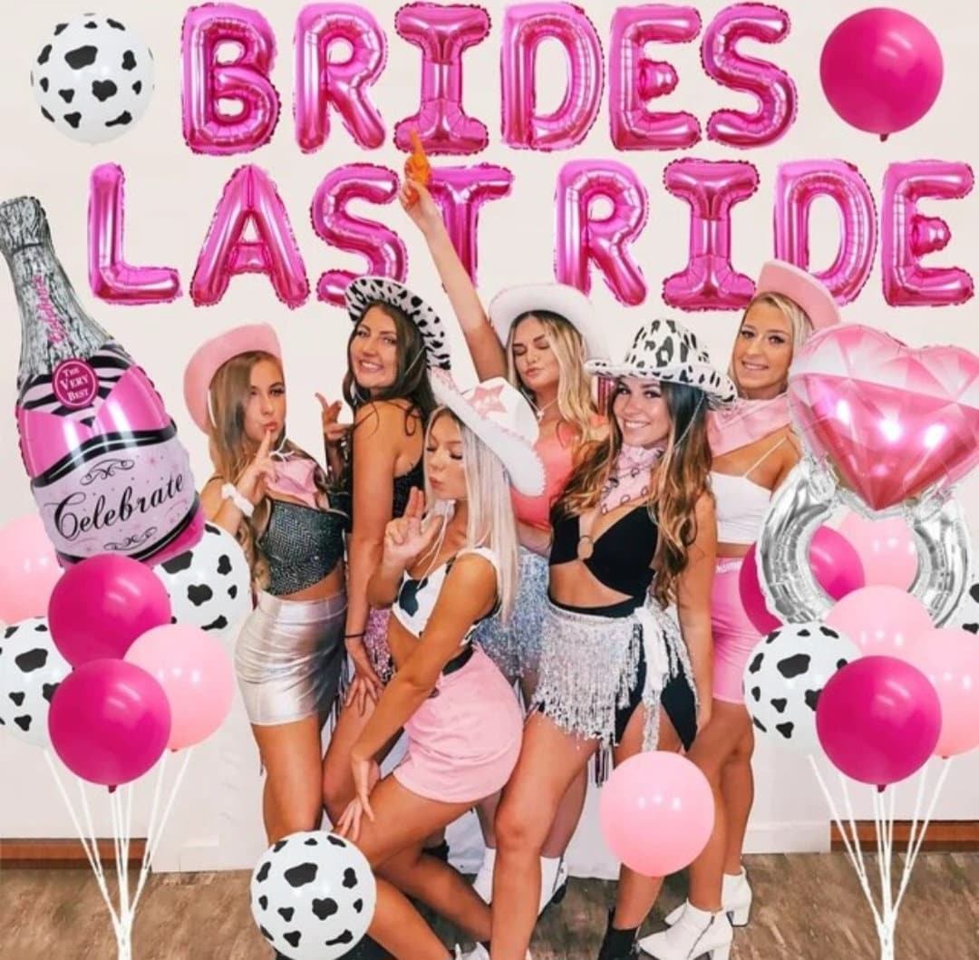 Hot Pink Brides Last Ride Bachelorette Party Decoration Western Cowgirl Theme Balloon Banner Bridal Shower Party Decor