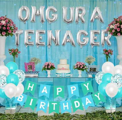 13th Birthday Party Decorations for Girls Omg Ur A Teenager Balloon Banner Sash Happy Birthday Banner Cake Topper Fringe Curtain