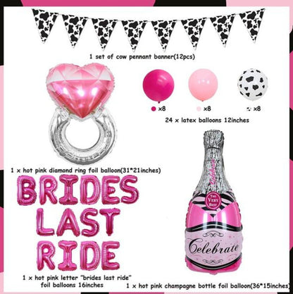 Hot Pink Brides Last Ride Bachelorette Party Decoration Western Cowgirl Theme Balloon Banner Bridal Shower Party Decor