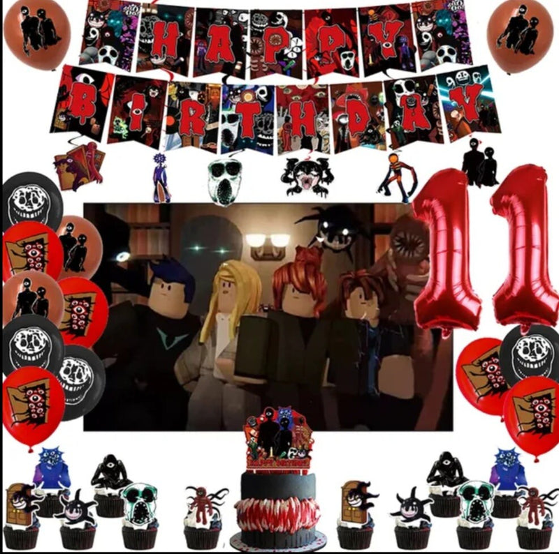 The Roblox Game Doors Birthday Party Decoration Doors Balloon Banner Cake Topper Party Supplies