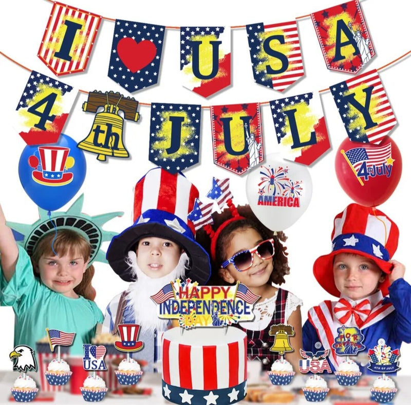 USA 4Th of July Anniversary Party Balloons United States Independence Day Hanging Swirl Decoration Glasses Decor Patriotic DIY Birth Set