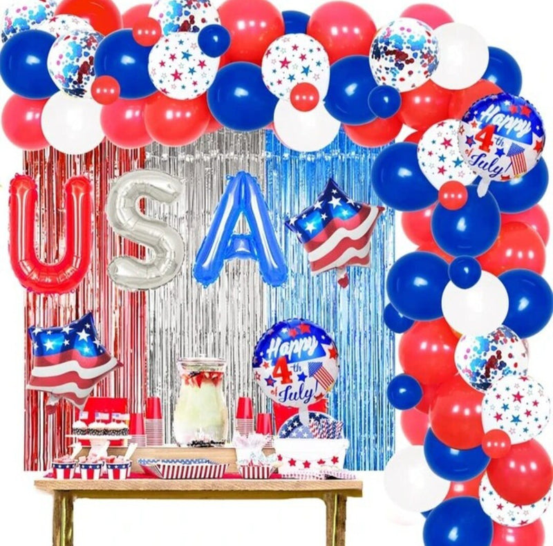 Patriotic Party Decorations 4th of July USA Balloon Garland Kit Red White Blue American Theme Independence Day Party Supplies