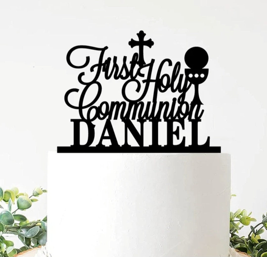 Custom Name First Holy Communion Cake Topper Acrylic Wood Personalized Religious Baptism Birthday Party Baby Shower Decorations