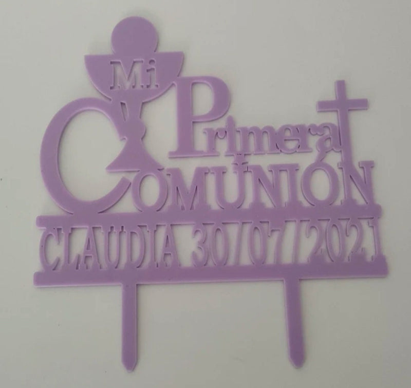 Personalized Spanish Communion Cake Topper Custom Kids Name Date Mi Primera Comunión For Communion Party Cake Decoration Topper