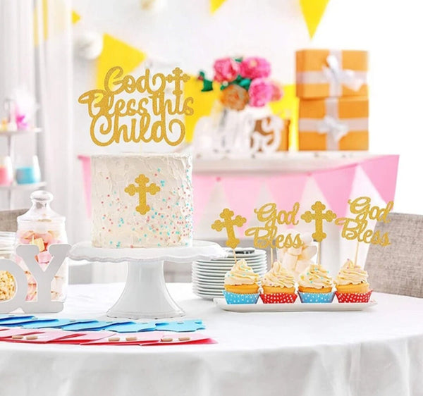 21 pcs Cross Angel God Bless Cake Topper First Communion Baby Shower Christian Party Decoration Supplies Easter Cake Toppers