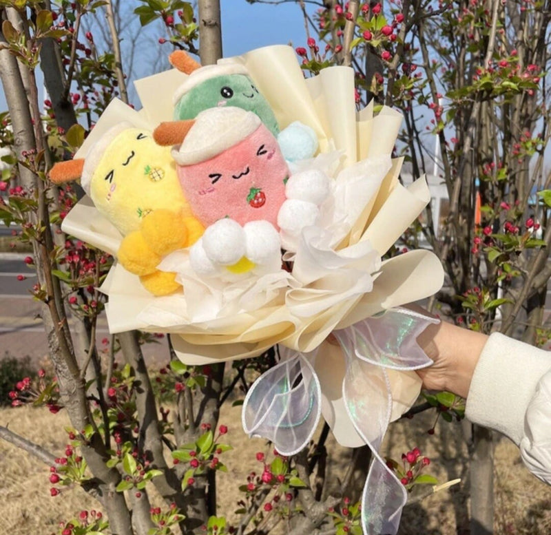 Kawaii Plushie Bubble Tea Plush Flower Bouquet Birthday Graduation Gifts 2023 Congratulation