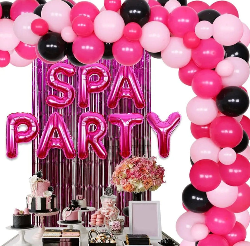 Spa Party Decorations Balloon Garland Kit Rose Red Fringe Curtain Makeup Party Decor for Girls Spa Themed Birthday Supplies