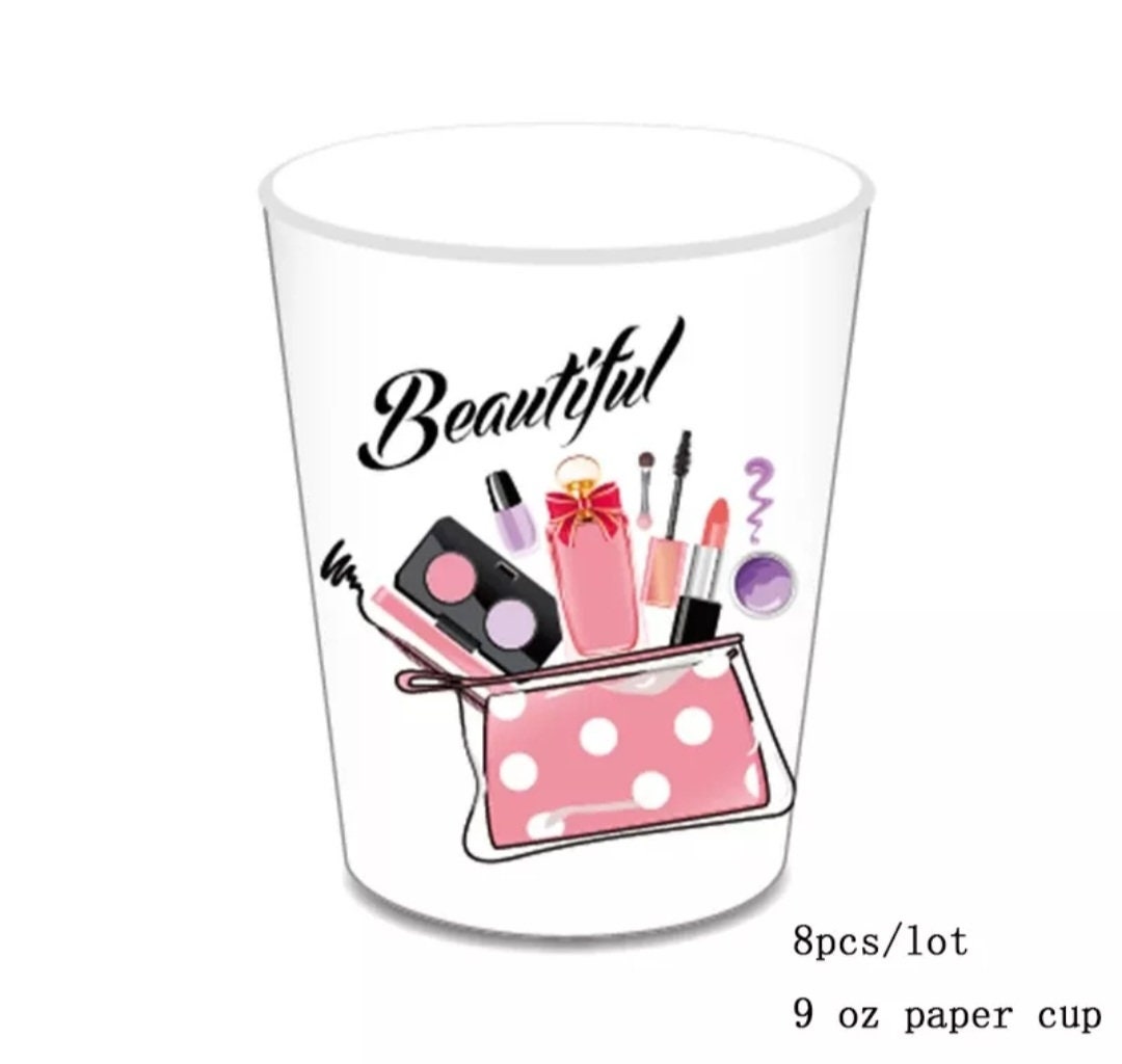 44Pcs/set SPA Makeup Party Decoration Bachelor Paper Disposable Tableware Set Kids Birthday Party Supplies