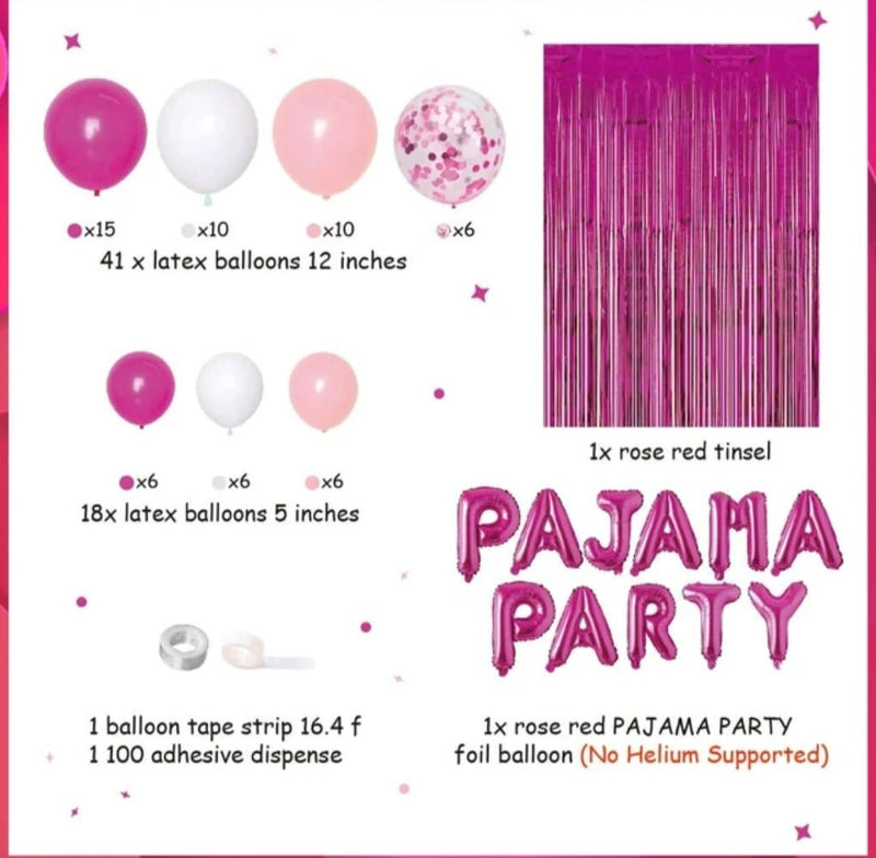 Pajama Party Decorations for Girls Women, Pajama Overnight Party Supplies - Balloon Garland Kit for Ladies Night