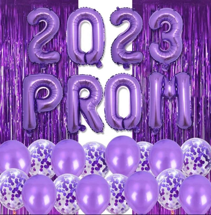 2023 PROM Congrats Grad Party Decoration, Blue Balloons Tinsel Curtain Set, 2023 Prom Decorations, Prom Night Party