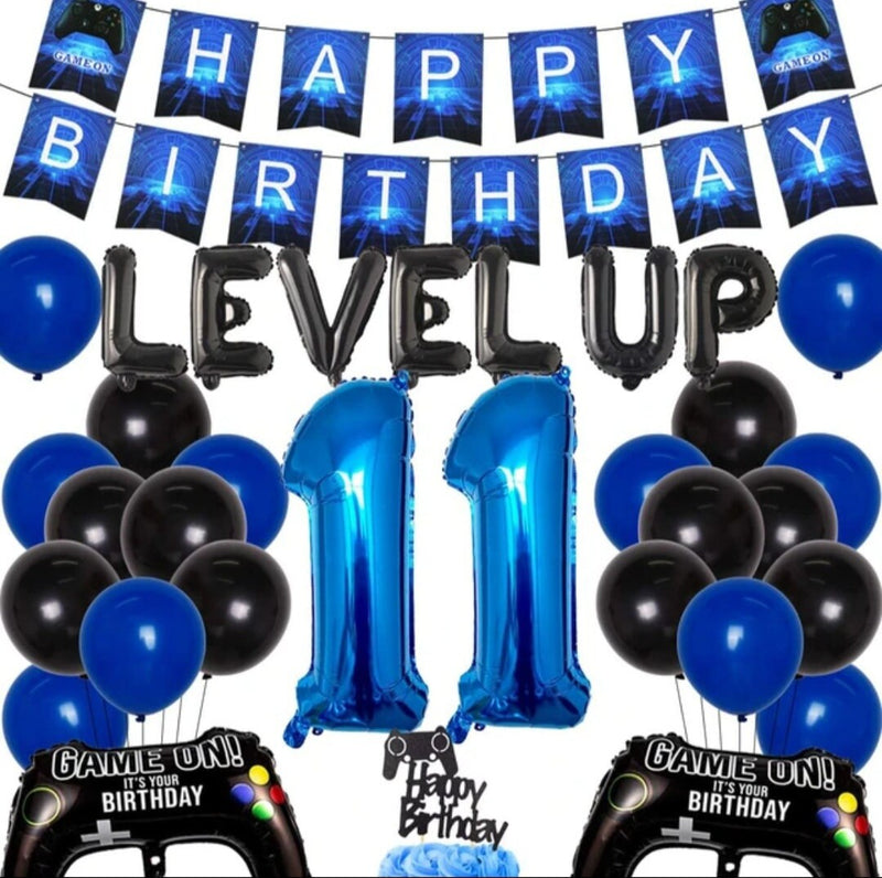 Video Game 11th Birthday Party Decorations for Boys Level Up 11 Years Old Party Supplies Birthday Banner Game Controller Balloon