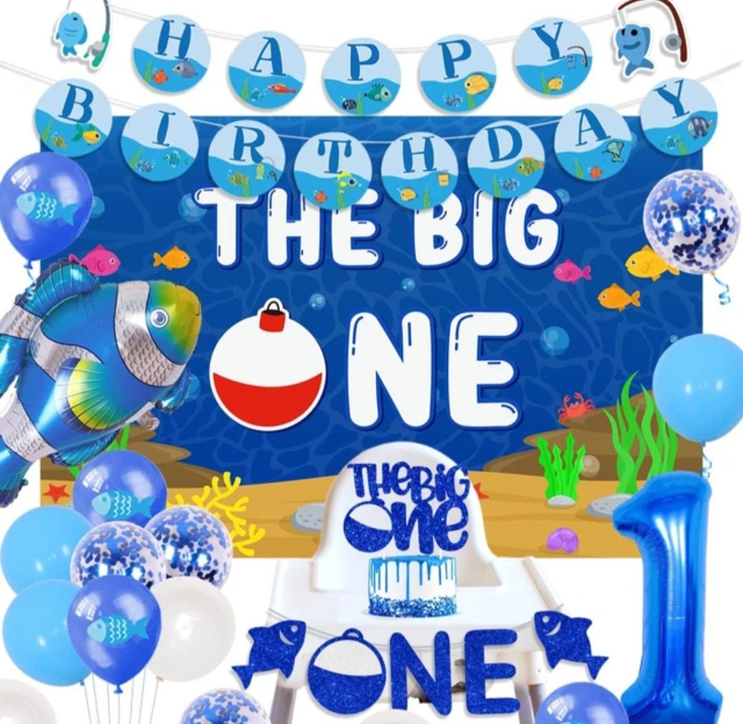 The Big One Fishing Party Decorations for Boys 1st Birthday The Big One Backdrop Cake Topper Fish Balloons 1st Birthday Supplies