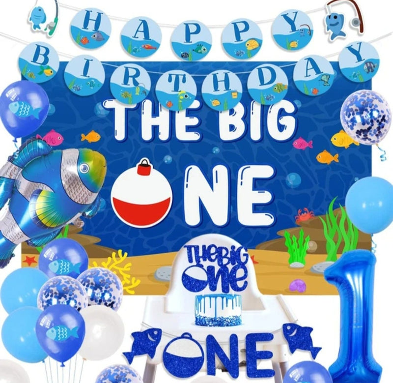The Big One Fishing Party Decorations for Boys 1st Birthday The Big One Backdrop Cake Topper Fish Balloons 1st Birthday Supplies