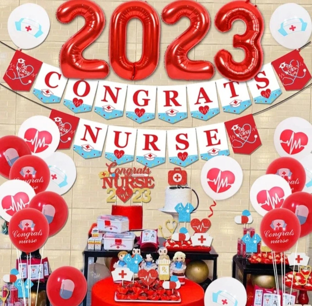 2023 Nurse Graduation Decoration Congrats Nurse Banner Cake Topper 2023 Balloon for Nursing Graduation Party Supplies