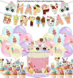 Ice Cream Birthday Party Decoration Kids Toy Baby Shower Disposable Tableware Paper Plates Cups Balloons Banner Party Supplies
