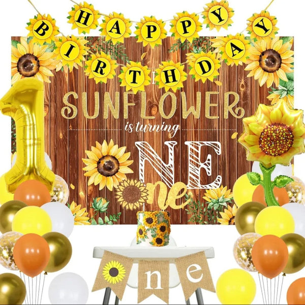 Sunflower 1st Birthday Party Decoration for Girl Sunflower Is Turning One Backdrop Highchair Banner First Birthday Balloons Kit