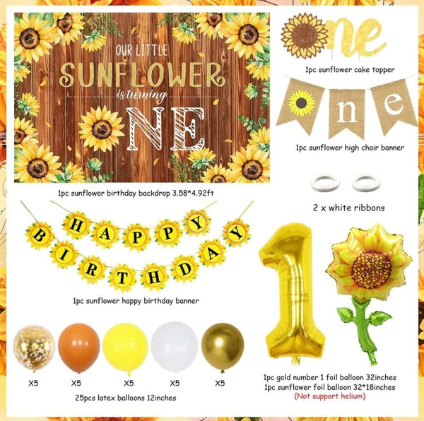 Sunflower 1st Birthday Party Decoration for Girl Sunflower Is Turning One Backdrop Highchair Banner First Birthday Balloons Kit