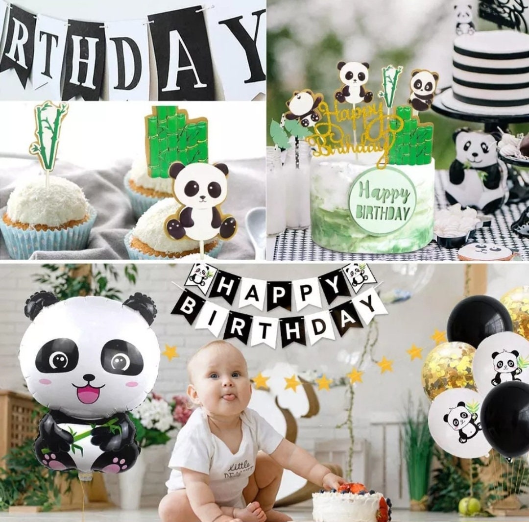 Panda Birthday Balloons Party Decorations For Children Kids Baby Shower Gender Reveal Supplies with Happy Birthday Banner Panda
