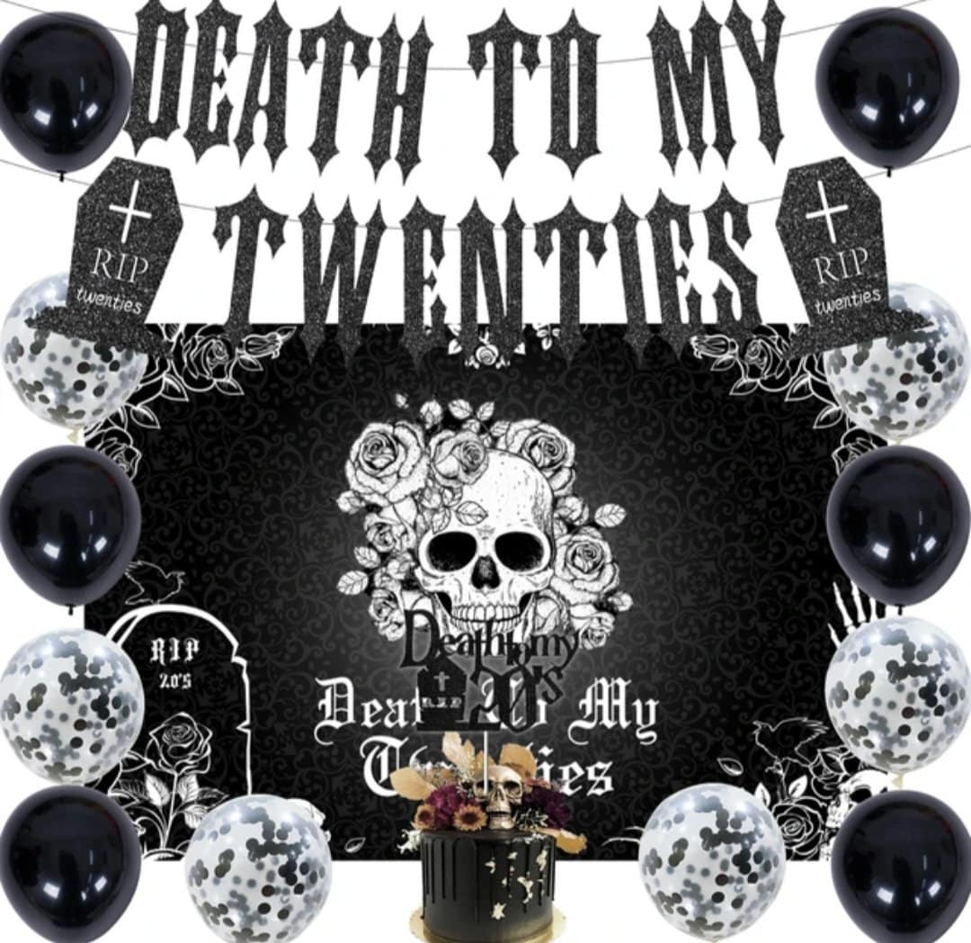 Death To My Twenties Black 30th Birthday Decorations for Men Women Death To My 20s Party Supplies Rip Twenties Banner Backdrop