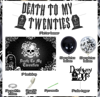 Death To My Twenties Black 30th Birthday Decorations for Men Women Death To My 20s Party Supplies Rip Twenties Banner Backdrop