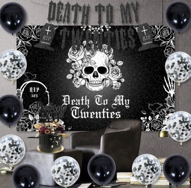 Death To My Twenties Black 30th Birthday Decorations for Men Women Death To My 20s Party Supplies Rip Twenties Banner Backdrop