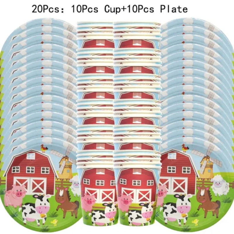 Birthday Themed Farm Animals party decor Personalized Tableware Set Plate Cup Napkins Straw Party Props Baby Shower Supplies
