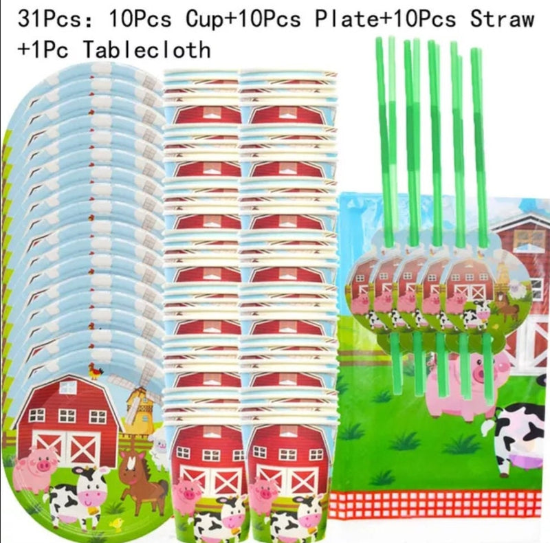 Birthday Themed Farm Animals party decor Personalized Tableware Set Plate Cup Napkins Straw Party Props Baby Shower Supplies