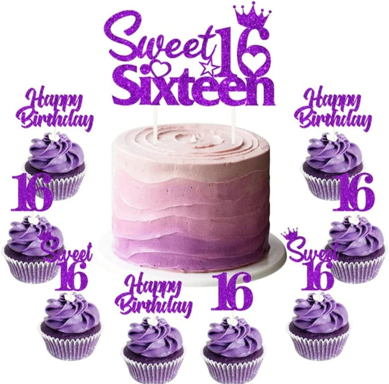25 Pack 16th Birthday Cake Decorations Sweet 16 Sixteen Cake Topper Happy Birthday Sweet 16 Cupcake Toppers for Boys Girls