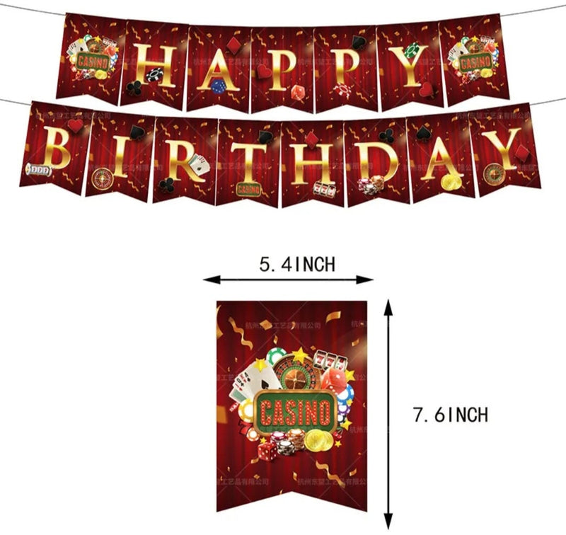 Casino Party Playing Cards Dice Birthday Balloon Banner Decorations Topper Cake Supplies Surprise Gift