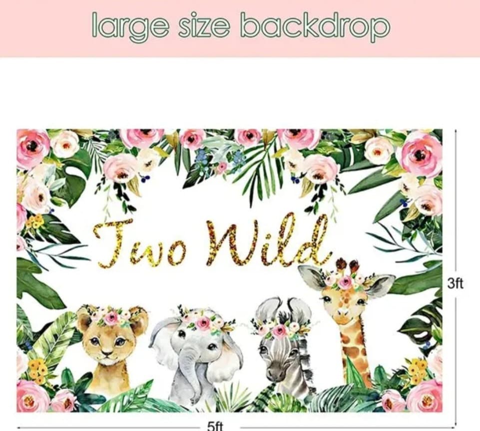 Pink Sage Green Wild Two Girls Birthday Party Jungle Decoration Safari Jungle Theme Disposable Table Cover for Balloon Arch Supplies