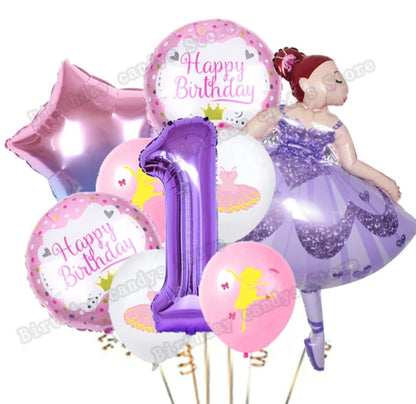 1 Set Purple Ballerina Ballet Dancer Girls Foil Helium Balloons Girl's 1st 2 3 4 5 6th Happy Birthday Party Decorations Supplies