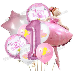 1 Set Pink Ballerina Ballet Dancer Girls Foil Helium Balloons Girl's First 2 3 4 5 6th Happy Birthday Party Decorations Supplies