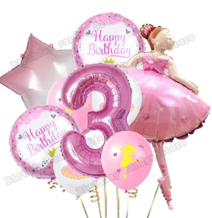 1 Set Pink Ballerina Ballet Dancer Girls Foil Helium Balloons Girl's First 2 3 4 5 6th Happy Birthday Party Decorations Supplies