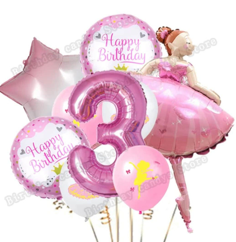 1 Set Pink Ballerina Ballet Dancer Girls Foil Helium Balloons Girl's First 2 3 4 5 6th Happy Birthday Party Decorations Supplies