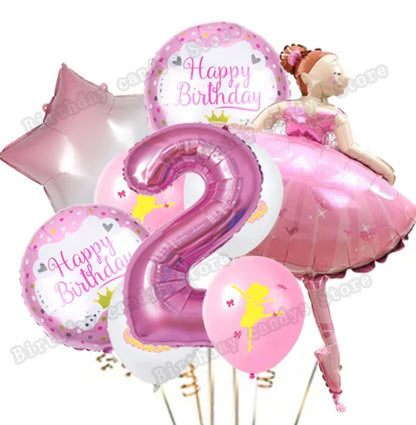 1 Set Pink Ballerina Ballet Dancer Girls Foil Helium Balloons Girl's First 2 3 4 5 6th Happy Birthday Party Decorations Supplies